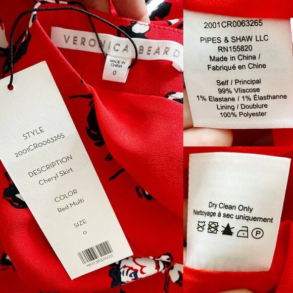 VERONICA BEARD Skirt Cheryl Red Floral Printed Ruched Midi Assymetric Hem 0 NWT - Picture 5 of 9